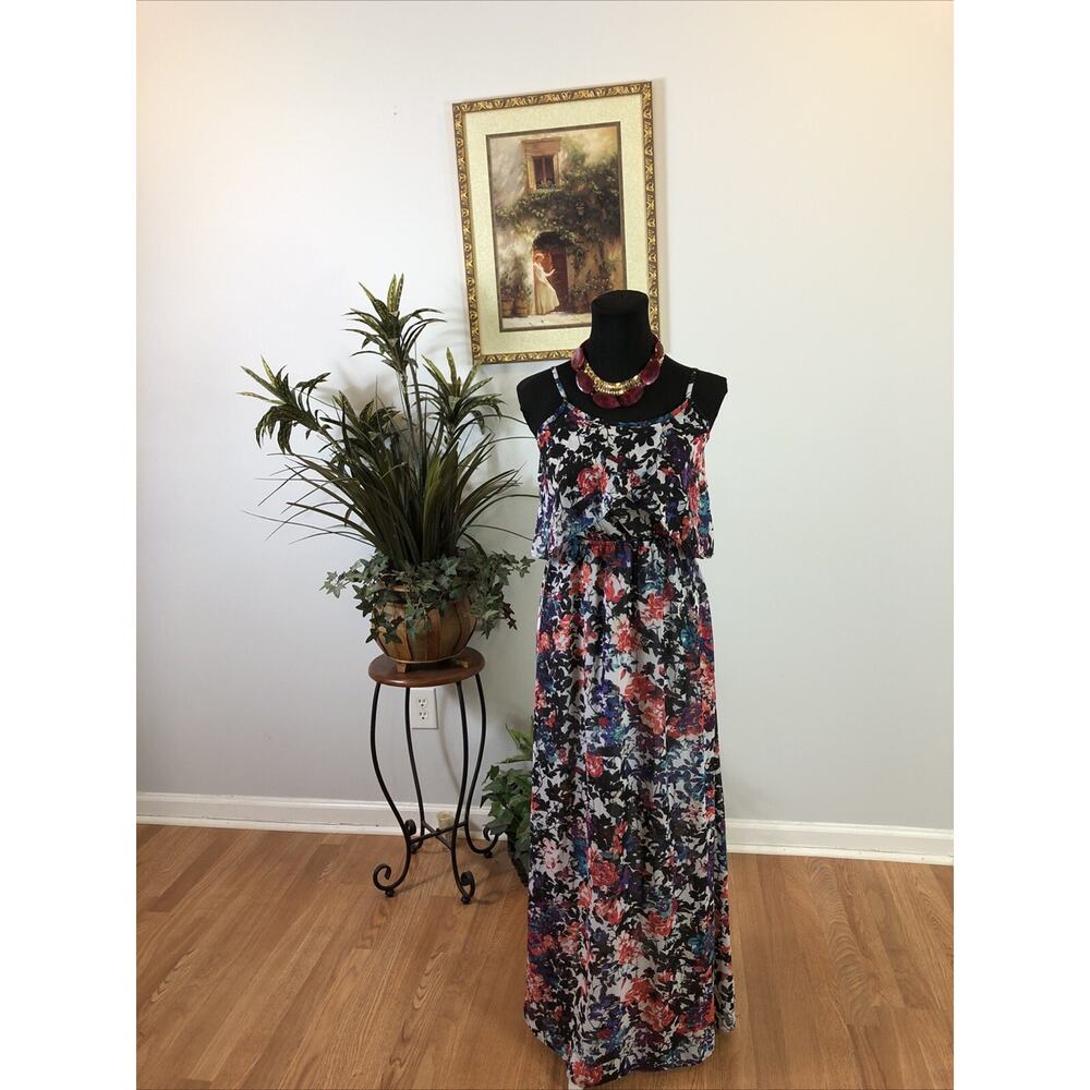 Xhilaration Maxi Dress S/P Partial Lined Layered Empire Elastic Waist Cottage